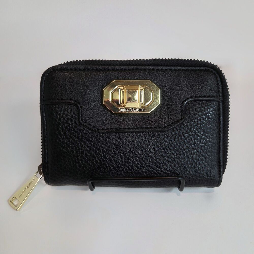 Juicy Couture Y2K Gothic Love Me Not Black Pebbled Faux Leather Small Zip Wallet